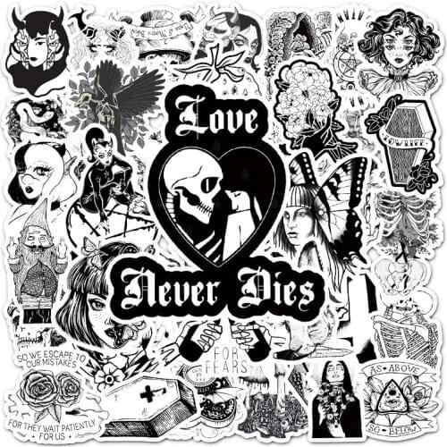 10/50Pcs Black White Gothic Style Horror Graffiti Stickers DIY Stationery Skateboard Laptop Guitar Anime Decal Sticker Kids Toy