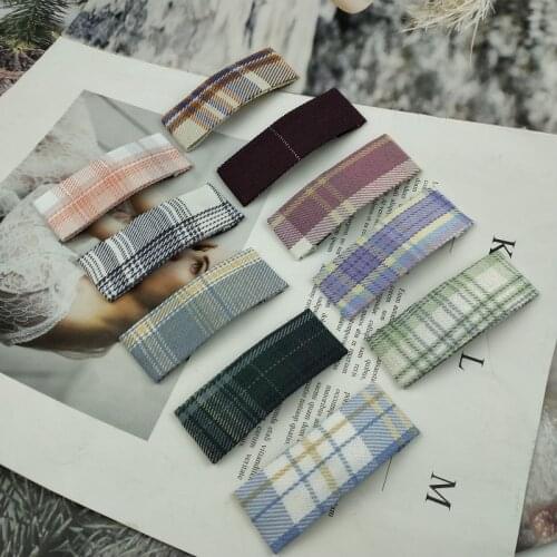 10pcs/lot Fashion pupil girls fabric enfold grid plaid snap Bobby hair clip hairpin accessories handmade