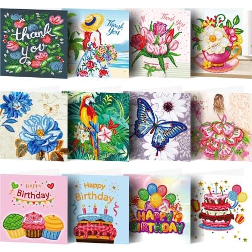 12pcs/Set Christmas DIY Diamond Painting Greeting Cards 5D Cartoon Birthday Postcards Kids Festival Embroidery Greeting Cards