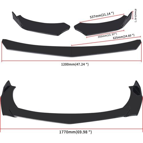 4 Pieces Car Front Body Kit Spoiler ABS Bumper Canard Lip Splitter Universal For Tesla Model 3 Sedan