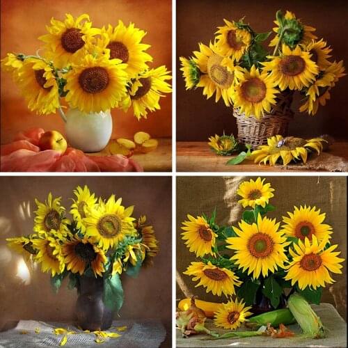 5D DIY Diamond Painting Sunflower Full Square Flowers Diamond Embroidery Kit Mosaic Pictures Of Rhinestones Art Icon Decoration