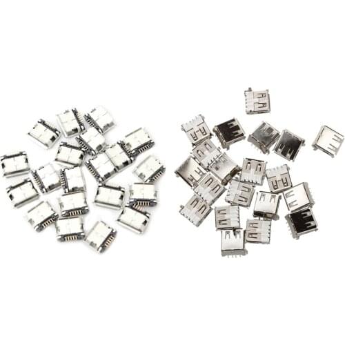 80Pcs Socket Connector - 20Pcs USB Female Type a 4-Pin DIP Right Angle Plug Jack & 60Pcs Micro-USB Type B Female 5 Pin