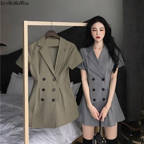 AreMoMuWha Summer 2019 New French Retro Temperament Waist Thin Double-breasted Short-sleeved Suit Dress A Word Dress FemaleMH829