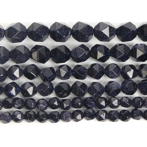Big Faceted Natural Stone Beads Blue Sandstone Round Loose Beads For Jewelry Making DIY Bracelets Earrings Accessories 6/8/10MM