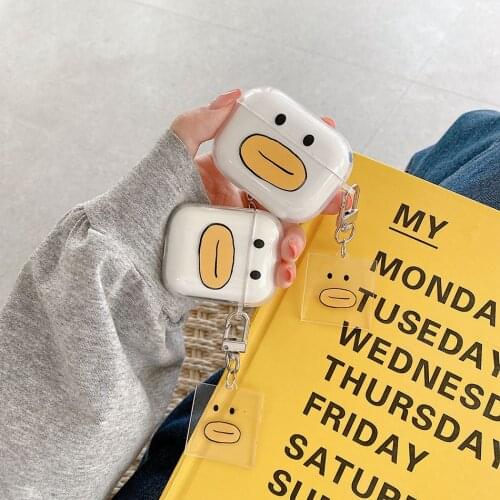 For AirPods Case Funny Cute Duck Pendant Earphone Case For AirPods 2 AirPods Pro Soft TPU Clear Headphone Cover with Keychain