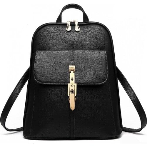 Black leather backpack Women PU Leather School Bags For Teenagers Girls Top-handle Backpacks blue red pink Fashion 2018