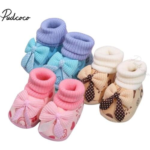 Toddler Baby Girls Bowknot Walking Shoes Toddler Plush Anti skid Boots for Kids Lace Up Bow Childrens Elastic Sole Socks