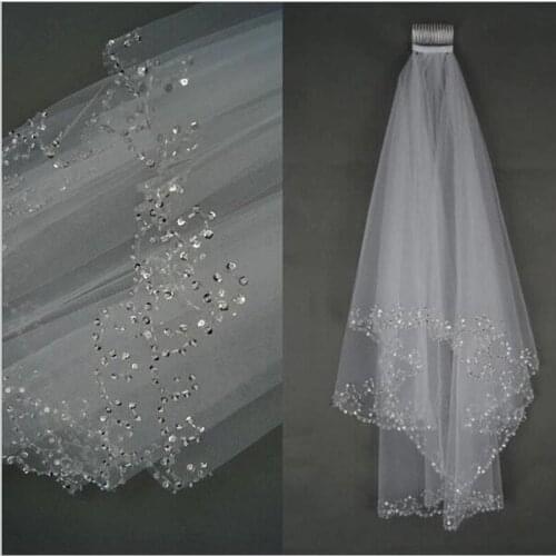 White Ivory Woman Bridal Veils 2021 Wedding Veils 2 Layers Handmade Beaded Edge With Comb Wedding Accessories