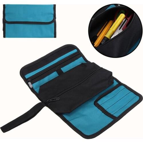 Portable Canvas Pocket Tool Roll Case Spanner Wrench Tool Storage Roll Bag Fold Up Organizer Multi Pockets For Electricians Work