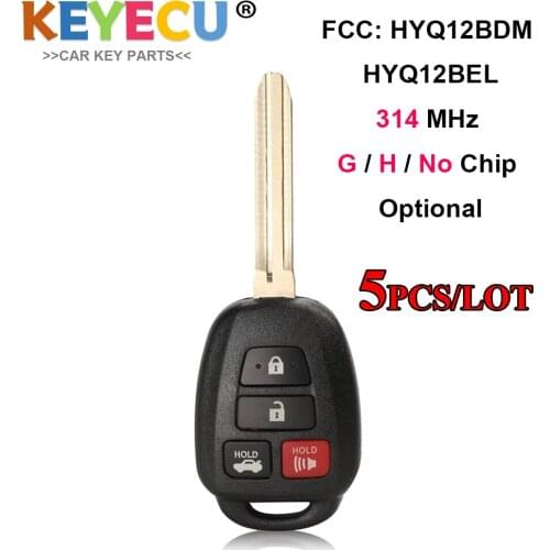 KEYECU 5PCS, Remote Control Car Key for Toyota Camry Corolla 2012 - 2017, Fob 4 Button - 314MHz - G / H Chip - HYQ12BDM HYQ12BEL