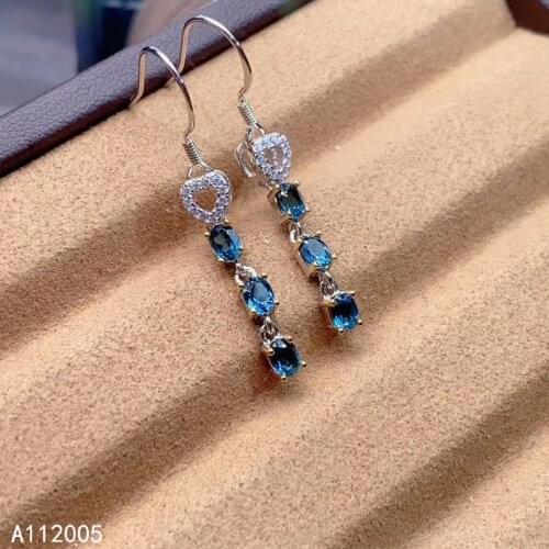 KJJEAXCMY Fine Jewelry 925 sterling silver inlaid natural blue topaz female earrings Eardrop lovely support detection