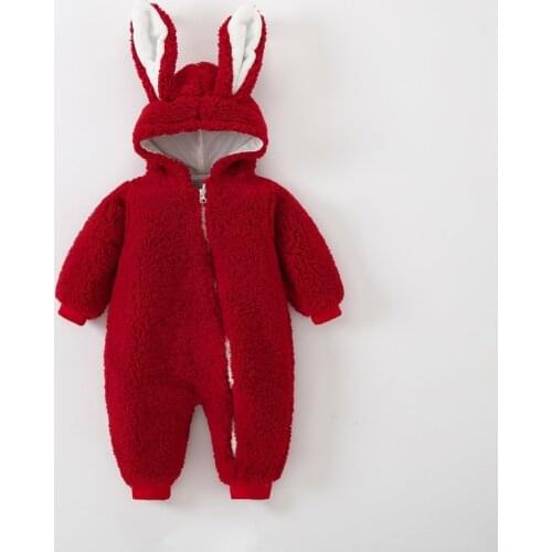 2021 Autumn Winter New Bunny Ears Newborn Baby Clothing Boys Romper For Girls Bodysuit Double Padded Hood Kids Clothes 0-3 Month