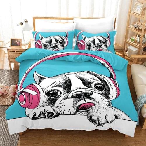 Music Dog Bedding Cover Set 3D Animals Pattern Quilt Duvet Cover+Pillowcases Bed Linens Set 2-3PCS Twin Full Queen King Size