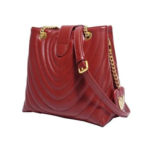 Leather womens bag 2021 first layer cowhide fashion Lingge chain Single Shoulder Messenger Bag niche Bucket Bag