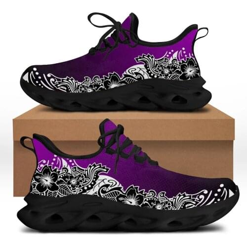 INSTANTARTS Fashion Retro Polynesia Flower Printing Mesh Swing Shoes Comfortable Lace up Casual Sneakers Casual Flat Zapatos Hot