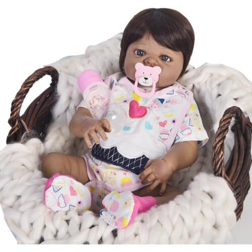 Fashion Doll Reborn black Vinyl silicone Babies Doll For Girls with 1pcs pink hat 55CM Realistic Alive Reborn Baby Doll For Kids