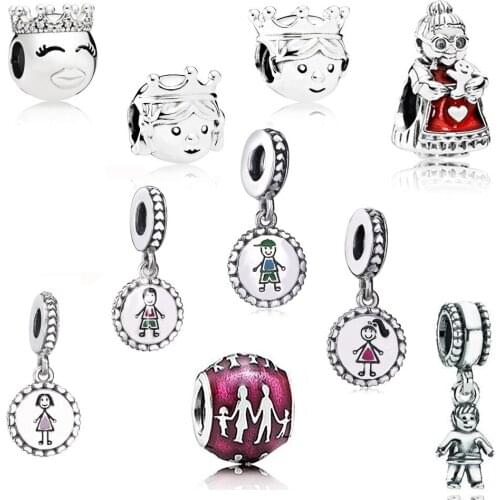 Fashion High Quality New 925 Sterling Silver Original Charm Warm Family Boy And Girl Princess Prince Beaded Pendant Collection