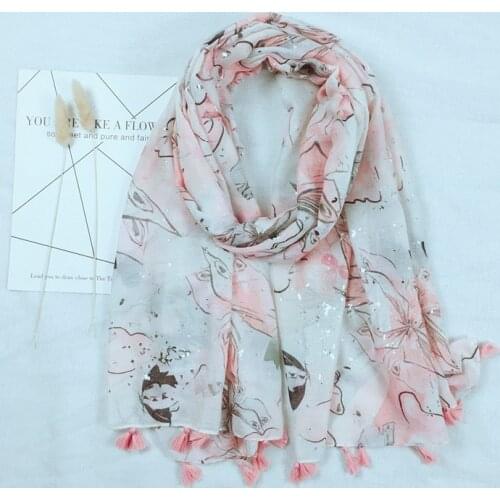 2021 Fashion Newest Floral Pattern Cotton Tassel Silver Foil Scarf Shawls Wraps Hijabs 10pcs/lot