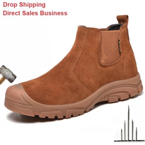 Men Safety Shoes Steel Toe Breathable Cow Suede Work Shoes Non-slip Anti-Smashing And Piercing Work Safety Boots Direct Delivery