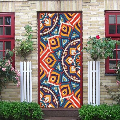 2pcs/set Mandala Style DIY Art Mural Doors Sticker Bedroom Living Room Decor Wall Stickers Peel & Stick Waterproof PVC Wallpaper