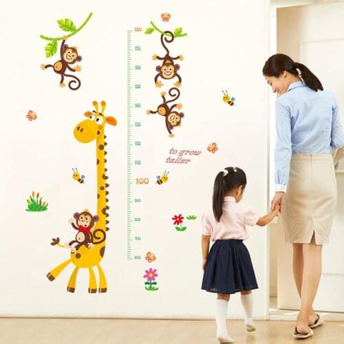Cartoon Giraffe Monkeys Animals Wall Stickers Height Ruler Measure Childrens Room Kids Room Nursery for Party Art Mural Poster