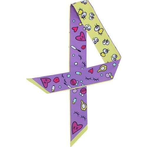 New Design Twill Silk Scarf Women Vintage Cartoon Eyes Print Head Scarves Luxury Brand Summer Small Tie Bag Hair Ribbons