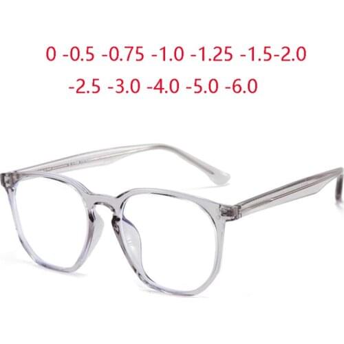 Blue Light Proof Polygon Myopia Glasses With Degree TR90 Transparent Gray Frame Prescription Spectacles 0 -0.5 -0.75 To -6.0