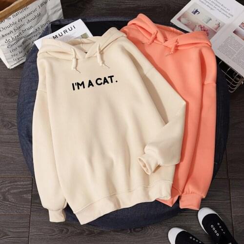 Fall Winter Best Friends Hodies Women Long Sleeve I'm A Cat Letter Print Sweatshirts Harajuku Fashion Oversized Pullover Hoodie