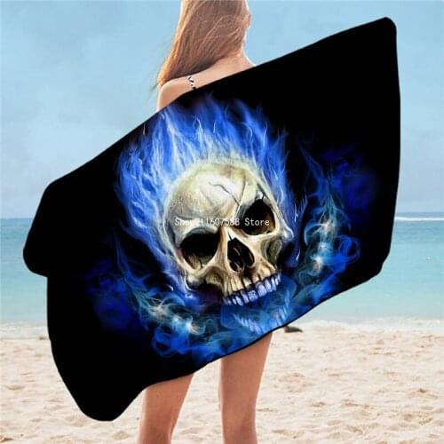 Flame Skull Beach Towel Bathroom 3D Gothic Microfiber Bath Towel for Adult Fire Shower Towel 75x150cm Dropshipping