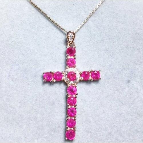 Ruby necklace pendant Cross pendant 0.15ct*12pcs gems Origin and natural ruby 925 sterling silver #LX18050705