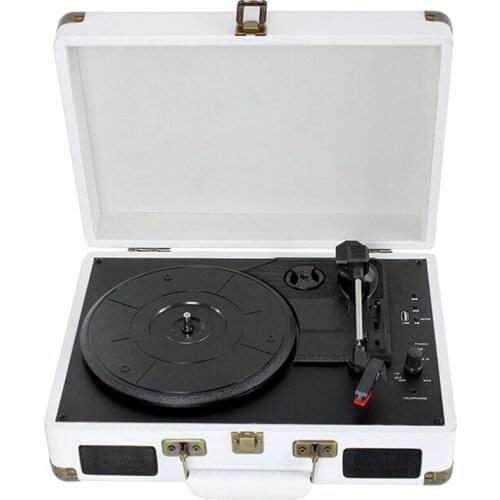 Vintage Phonograph Portable Suitcase Record Player Belt Drive Turntable with 3 Speeds Aux Input RCA Output Headphone Jack