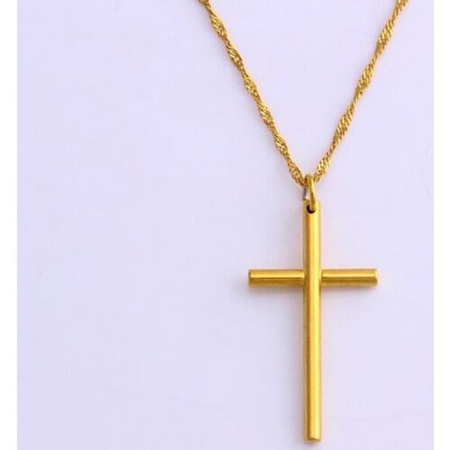 Pure Copper Simple Cross Pendant Necklace Female Mini Pendant Gold Christian Cross Jewelry