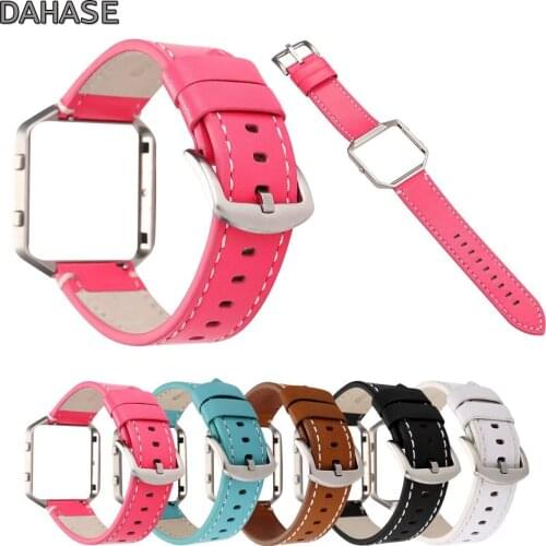DAHASE Metal Frame Cover Cowhide Genuine Leather Watch Band for Fitbit Blaze Replacement Strap Bracelet