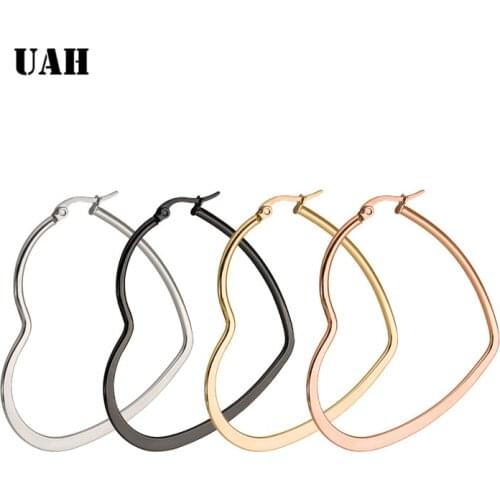 UAH Minimalist Stainless Steel Silver Hollow Big Heart Hoop Earrings Smooth Earrings Rings Ear Loop Wedding Gift
