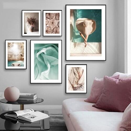 Nordic Modern Green Posters Prints Plant Poster Wall Art Canvas Painting Wall Womans back Pictures for Living Room Home Decor