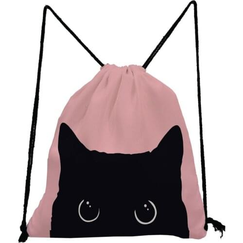 Drawstring Bag Gym Pouch Bag 3D Printing Cat Backpack Women Portable Shopping Fashion School Shoe Bag For Girl Custom Pattern