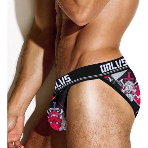 ORLVS Sexy Underwear Men Briefs Ice Silk Soft Mens Underpants Cotton Gay Panties Male High Fork Low Waist U Convex OR6111