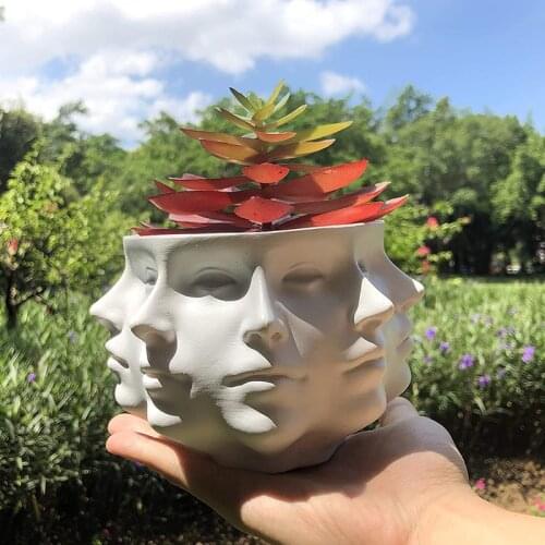 Multifaceted Human Face Vase Portrait Flowerpot Sculpture Planter Head Face Succulent Cactus Vase Indoor Home Garden Decorations