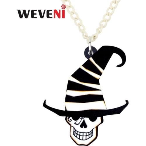 WEVENI Acrylic Bijoux Halloween Joker Hat Skull Necklace Pendant Chain Choker Punk Jewelry For Women Girls Femme Gift Wholesale