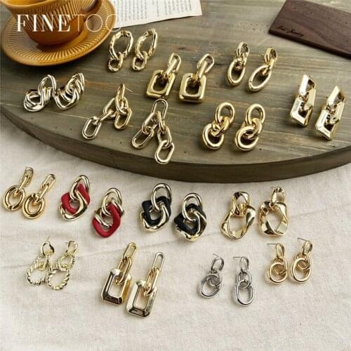 Fashion Gold Color Metal Statement Earrings Punk Irregular Link Chain Geometric Earrings for Women Statement Jewelry