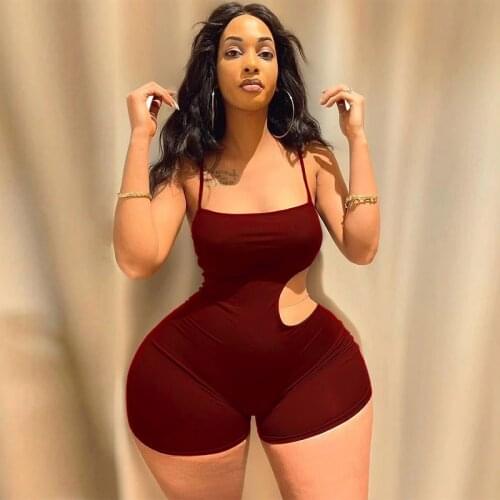 Women Summer Spaghetti Straps Playsuit Summer Solid Color Sleeveless Yoga Rompers Female Hollow-Waist Tight Short Jumpsuits XXL