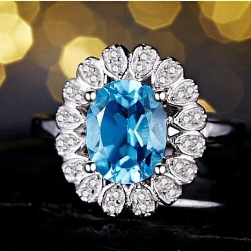 Natural Topaz Ring 925 Sterling silver Sunflower Woman Lady Daisy Fine Elegant Jewelry Valentine Christmas Birthstone Gift