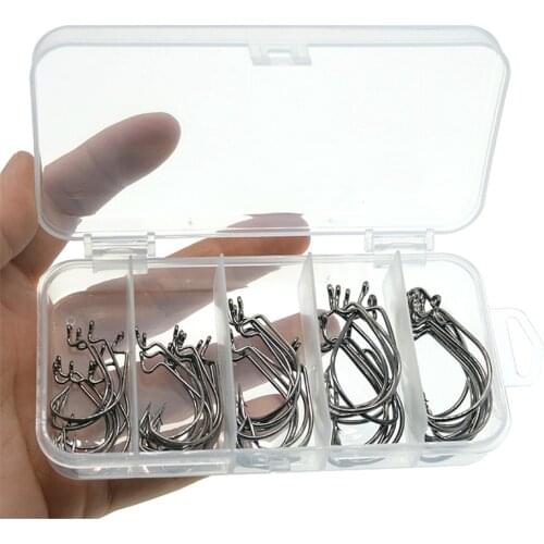 10Pcs/Set Fishing Hook 2#-3/0 Carbon Steel Wide Crank Offset Fishhook For Soft Lure Bass Barbed Carp Fishing Tackle Worm Hook