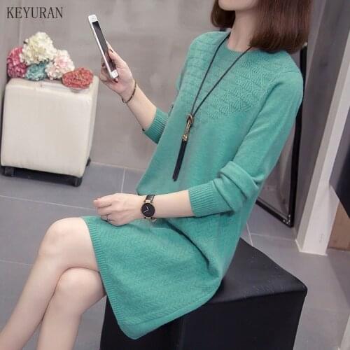 2021 Women Autumn Winter O-Neck Knitted Sweaters Female New Fashion Straight Dresses Ladies Causal Warm Pullover Dress Plus Size