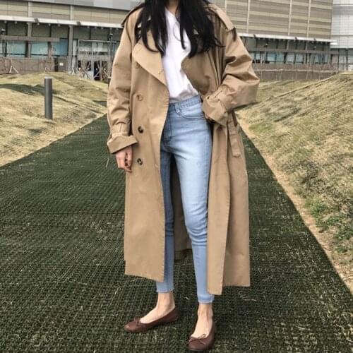 2021 New Autumn Khaki Long Trench Coat Women Loose Female Windbreaker Fashion Trench Coats Casual Outerwear Plus size P552