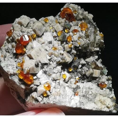 31.2g.Rare natural garnet crystal hexagonal point feldspar mica brass multi mineral crystal symbiotic halo energy healing