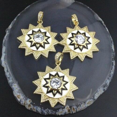 33mm 10pcs/lot fashion colorful cz with enamel big pendant,sun shape cubic zircon charm,bracelet/necklace jewelry accessories