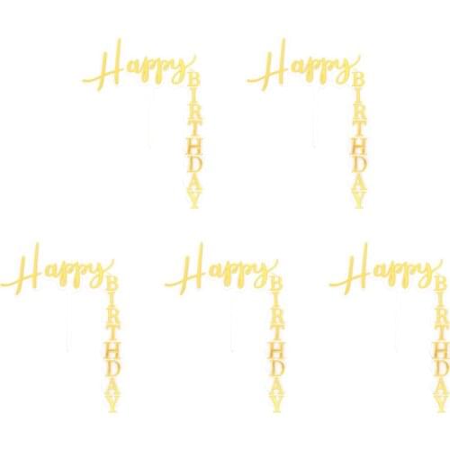 5Pcs/Pack Acrylic Cake Topper Suspend Cake Decor Party Cake Ornament (Golden)