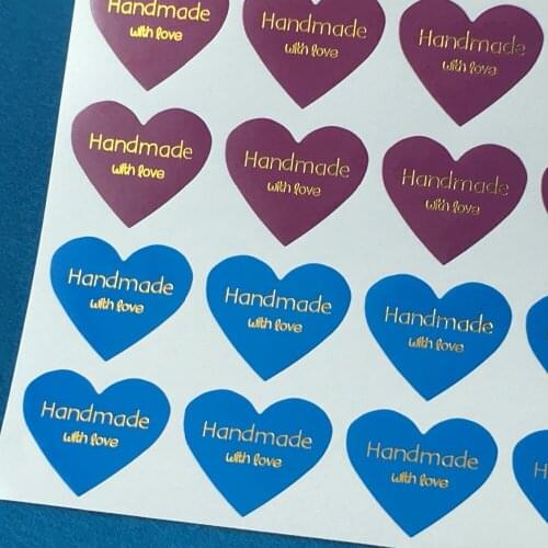 500PC/Lot Paper Sticker Labels Thermoprinting Gold "Handmade with love" Labels heart-shaped design Sealing Self-Adhesive Labels