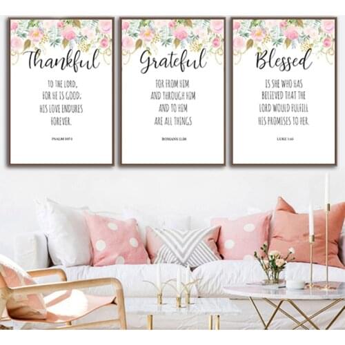 Bible Verses Prints Christian Wall Art colorful Posters Flowers Blessed Quotes Canvas Painting Pictures Home Room Decor No Frame